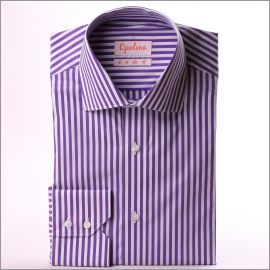 Chemise tissu stretch à rayures blanches et violettes
