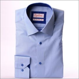 Chemise bleu clair à col et poignets unis bleu outremer