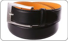 Ceinture en cuir noire, int�rieur cuir jaune orang�