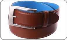 Ceinture en cuir marron clair, int�rieur cuir bleu