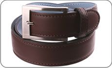 Ceinture en cuir marron, int�rieur cuir bleu gris�