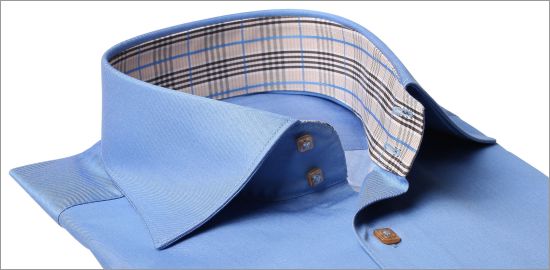 Blue french cuff shirt with a Prince of Wales collar