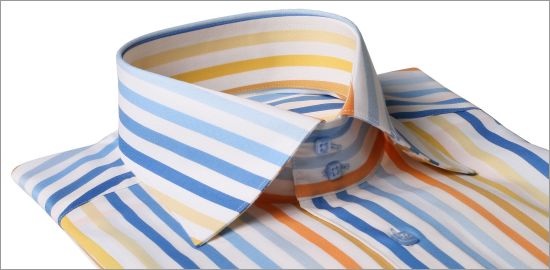 Chemise � rayures bleues, jaunes et oranges