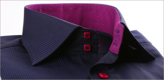 Navy blue slim fit shirt with fushia and navy blue collar and fushia collar