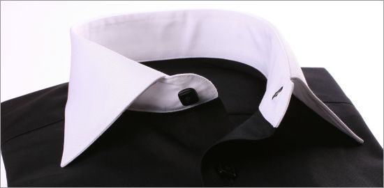 Black slim fit shirt with a white collar