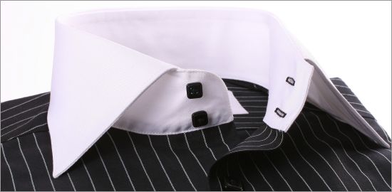 Black with white stripes shirt, white collar and napolitan cuffs