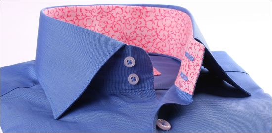 Blue with pink flourished collar and cuffs slim fit shirt