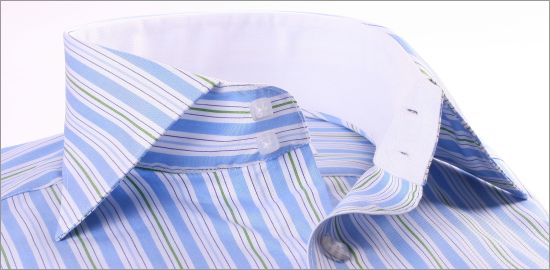 Blue, white and green striped slim fit shirt