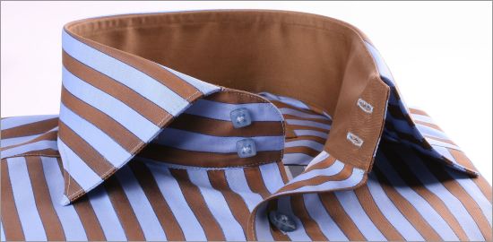 Blue and brown striped slim fit shirt