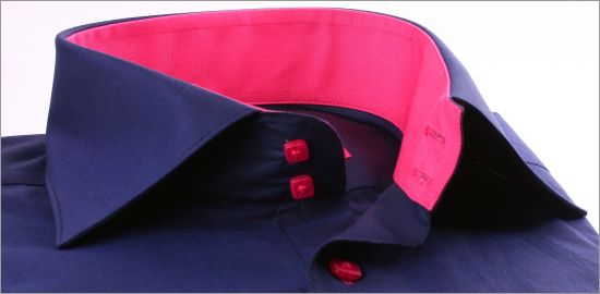 Navy blue with dark pink collar, cuffs and buttons slim fit shirt