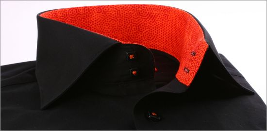 Black with orange patterns collar and cuffs slim fit shirt