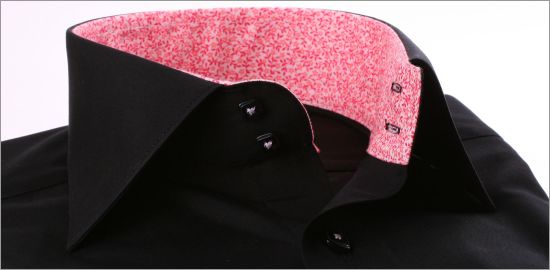 Black with pink flourished collar and cuffs slim fit shirt