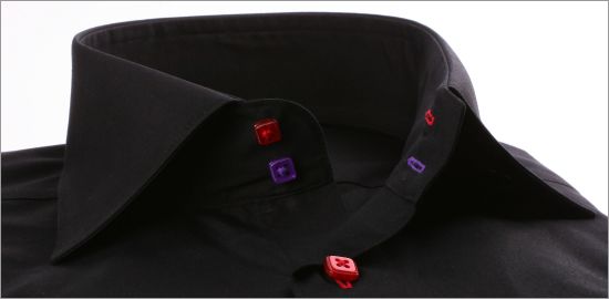 Black slim fit shirt with purple and red buttons