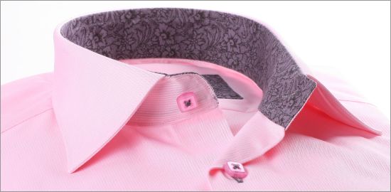 Pink slim fit shirt with grey patterns collar and cuffs