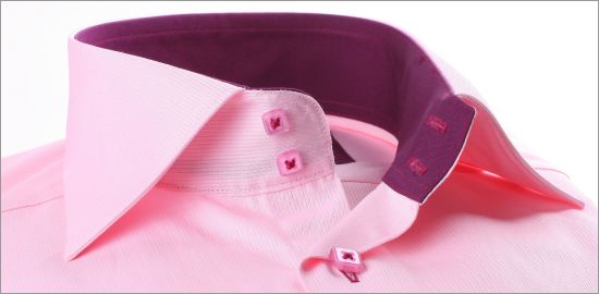Pink shirt with purple collar and cuffs