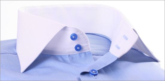 Blue french cuff shirt with white collar and cuffs
