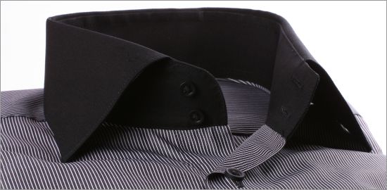 Black with thin white stripes slim fit shirt with black collar and cuffs