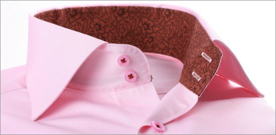 Pink with brown floral collar and cuffs french cuff shirt