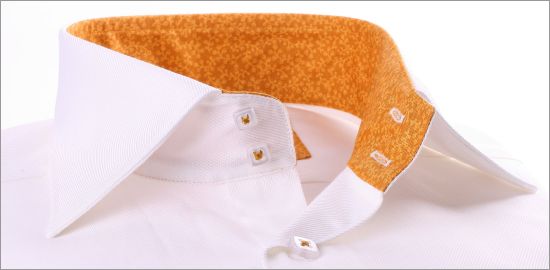 White shirt with light brown patterns collar and cuffs