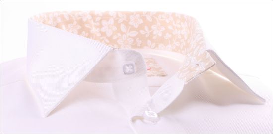 White french cuff shirt with beige floral collar and cuffs