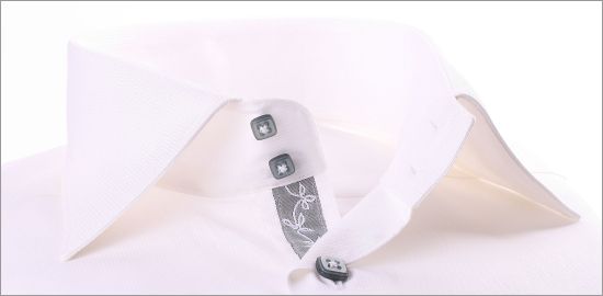 White slim fit shirt with grey ribbon and buttons