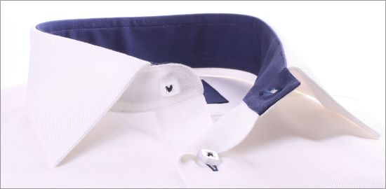 White french cuff shirt with navy blue collar and cuffs