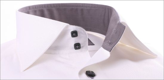 White napolitan cuff shirt with grey collar, cuffs and buttons