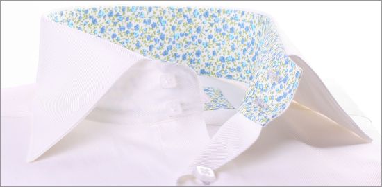 White french cuff shirt with green and blue liberty collar and cuffs