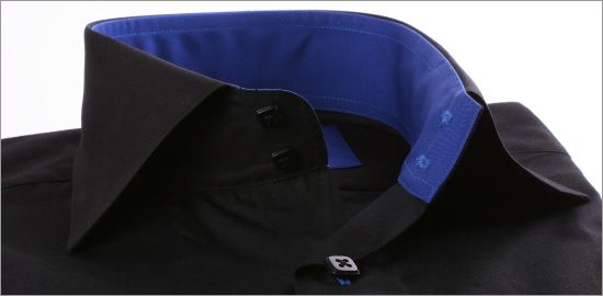 Black slim fit shirt with blue collar and cuffs 