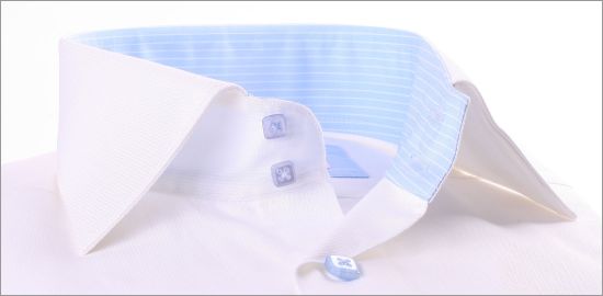 White shirt with blue stripes collar and cuffs and blue buttons