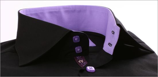 Black with lilac collar and napolitan cuffs shirt