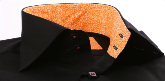 Black with orange flowers collar and cuffs shirt