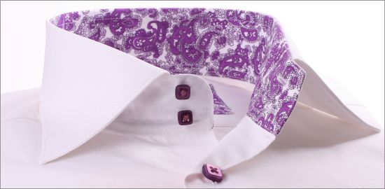 White with purple paisley collar and cuffs shirt