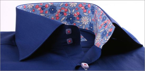 Navy blue with blue and salmon-pink flowers collar and cuffs shirt