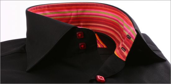 Black with multicoloured stripes collar and cuffs shirt