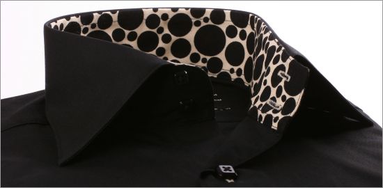 Black with black dots collar and cuffs shirt