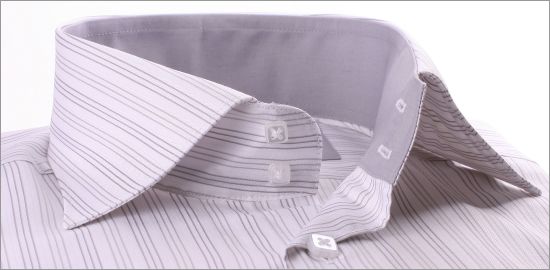 White with grey stripes and grey collar and cuffs shirt