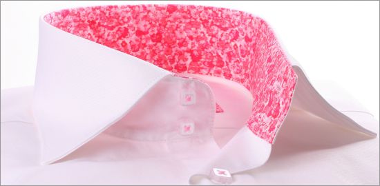 White with pink flowers collar and cuffs shirt
