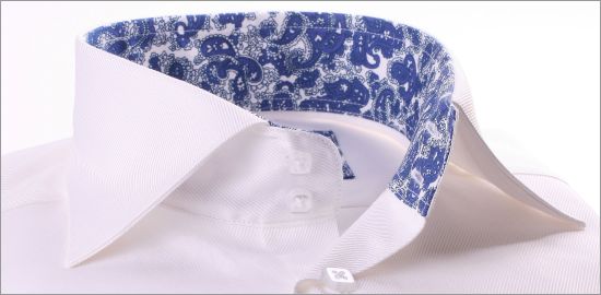 White with blue paisley collar and cuffs shirt