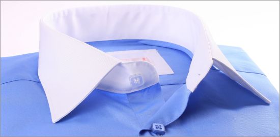 Medium blue french cuff shirt with white collar and cuffs