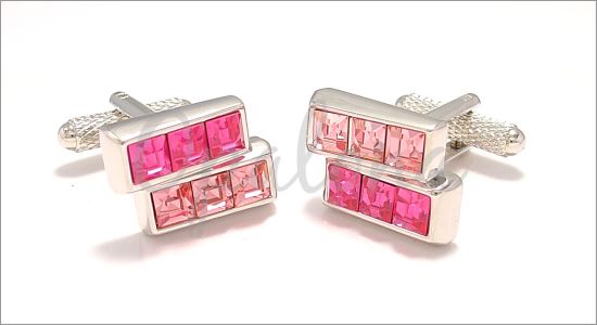 Double bar cufflinks with pink and fuscia crystals