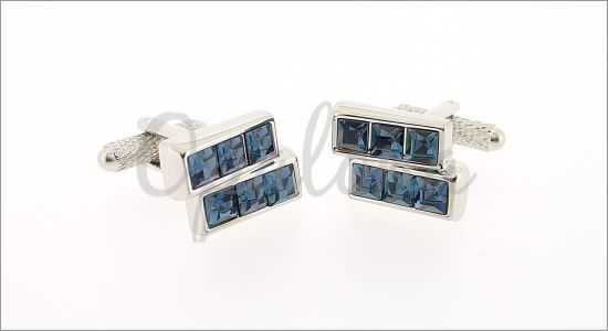 Double bar cufflinks with blue grey crystals