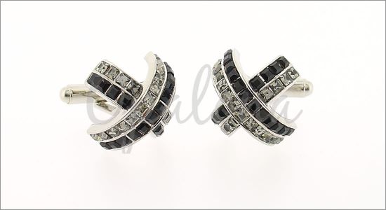 Cross cufflinks with black and white Swarovski crystals