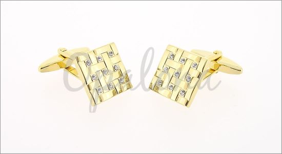 Gold square cufflinks with Swarovski crystals