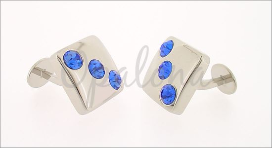 Square cufflinks with three blue crystals