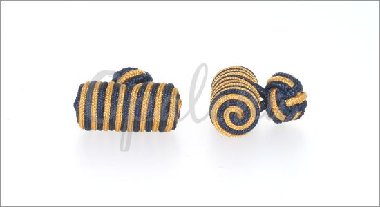 Navy blue and gold barrel knot cufflinks