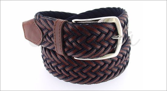 Ceinture tress�e cuir et bleue marine