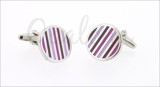 Round cufflinks with pink stripes
