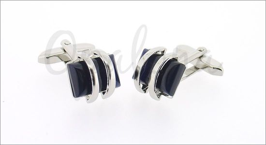 Dark blue cat's eye cufflinks with two arches