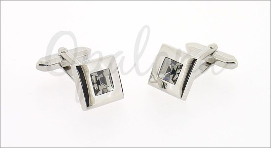 Square cufflinks with a white crystal